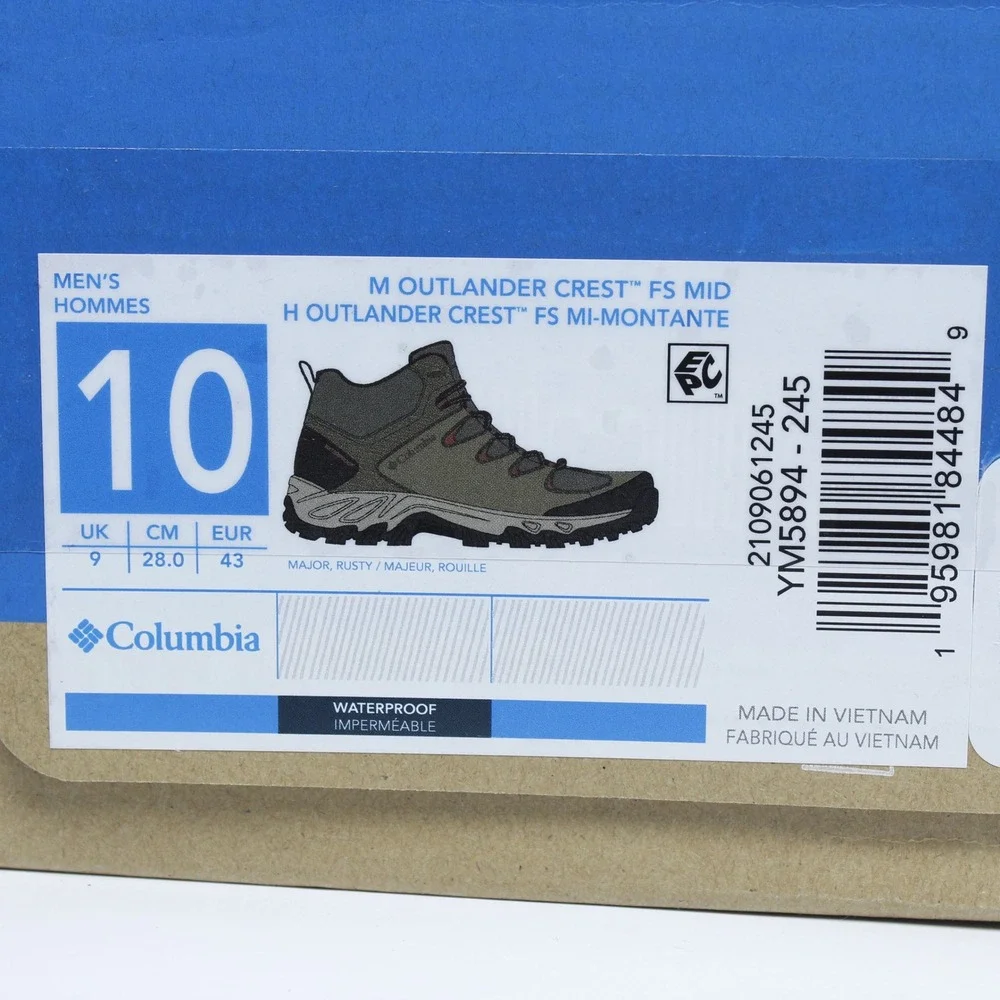 Columbia M Outlander Crest FS Mid Waterproof Hiking Boots - Size 10 US / 9 UK